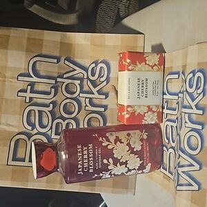 Bath & Body Works Japanese Cherry Blossom Shower Gel, and Soap Bar.